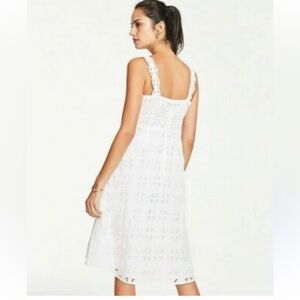Ann Taylor Lace Strap Eyelet Flare Dress 100% Cotton White Cottagecore Sz 12 NWT